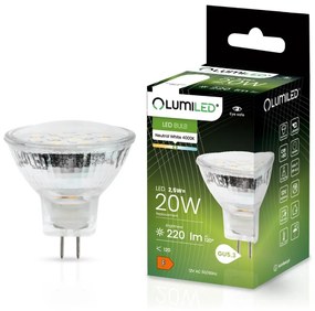 LED žiarovka MR11 2,5W = 20W 220lm 4000K 12v Neutrálna 120° LUMILED