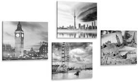 Set obrazov tajuplné mestá v čiernobielom prevedení - 4x 60x60