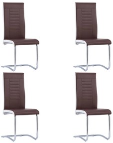 Jedálenské stoličky, perová kostra 4 ks, hnedé, umelá koža