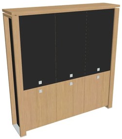 Vysoká skriňa Verno+ S 200 x 46 x 210 cm, kombinované dvere, dub svetlý / čierna
