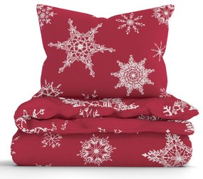 Vianočné predĺžené bavlnené obliečky Renforcé - Snehové vločky červené