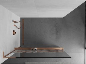 Mexen Kioto+ L, sprchová zástena Walk-In s poličkou a vešiakom 110 x 200 cm, 8mm číre sklo biely vzor, medený matný profil, 800-110-123-65-85