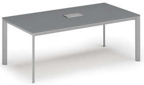 Rokovací stôl PRIMO INVITATION, 200x100 cm, grafit + stolná zásuvka TYP VI, strieborná