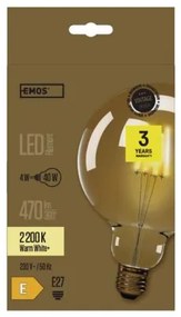 EMOS LED Vintage filamentová žiarovka, E27, G125, 4W, 380lm, teplá biela