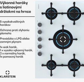 Klarstein Plynová varná doska Illuminosa 5 Sklokeramický horák Sabaf s 5 horákmi