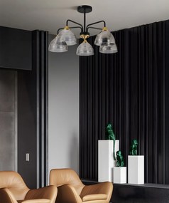 Toolight Toolight, závesné svietidlo 5xE27, G085-5C, čierna-šedé sklo, OSW-09702