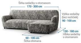 Bielastické poťahy UNIVERSO NOVÉ žíhané čiernobiele sedačka s otomanom vpravo (š. 170 - 300 cm)