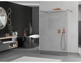 Mexen Kioto, priechodná sprchová zástena Walk-in 115 x 200 cm, 8mm číre sklo, profil ružové zlato, 800-115-002-60-00
