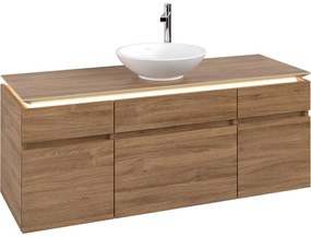 VILLEROY &amp; BOCH Legato závesná skrinka pod umývadlo na dosku (umývadlo v strede), 5 zásuviek, s LED osvetlením, 1400 x 500 x 550 mm, Oak Kansas, B586L0RH