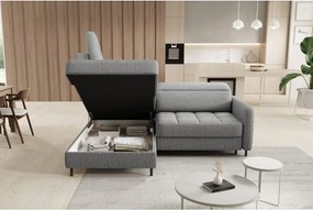 Sivá zamatová rozkladacia/s úložným priestorom rohová pohovka (ľavý roh/do L) Barea – ELTAP