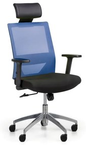 Kancelárska stolička so sieťovaným operadlom WOLF II, nastaviteľné podrúčky, hliníkový kríž, modrá