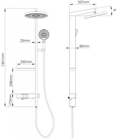 Mexen Dizzy, sprchová sada s ručnou a dažďovou hlavicou, čierna, 78104-70