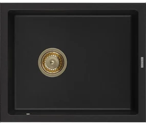 Mexen Pedro granitový jednokomorový drez 560 x 460 mm, Čierna, Sifón Zlatá - 6508561000-77-G