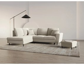 Béžová zamatová rozkladacia/s úložným priestorom rohová pohovka (ľavý roh/do L) Kyoto – Cosmopolitan Design