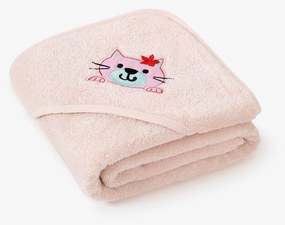 Goldea detská froté osuška s kapucňou - mačička na svetlo ružovej 100 x 100 cm
