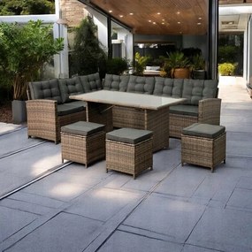 Rohový záhradný ratanový set v štýlovej hnedej farbe