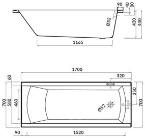 Cersanit Korat akrylátová vaňa 170x70cm + nožičky, biela, S301-122