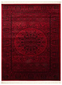Koberec ORIENT 6039 so strapcami, rám / orientálny / rozeta, bordový / čierny