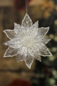 Ľadovo biela závesná ozdoba vianočná ruža 13cm