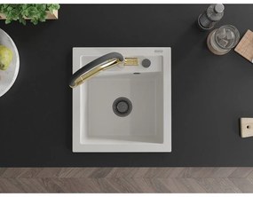 Mexen Vito, 1-komorový granitový drez 520x490x210 mm, drezová batéria Duo, biela, 6503-20-671701-57-B