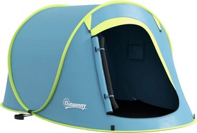 Outsunny Stan pre 2-3 osoby, samorozkládací, prenosný, vodotesný 2000 mm s oknom na kempovanie 245x148x105 cm Modrý | Aosom