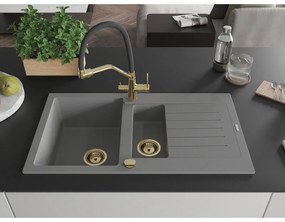 Mexen Matias, 1,5-komorový granitový drez 900x505x200 mm a drezová batéria Duo, šedá, 6502-71-671701-57-G