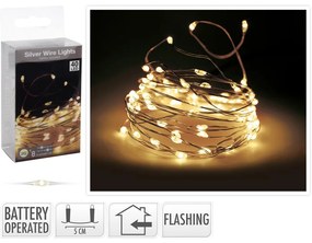 VIANOČNÉ LED SVETIELKA TEPLA BIELA NA DRÔTIKU /40/ WW,IND,BAT PREBLIKUJÚCE