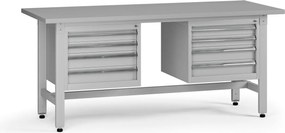 Výškovo nastaviteľný dielenský stôl G5, 1800 x 750 x 800-1000 mm, 2x kontajner, 8 zásuviek, sivá