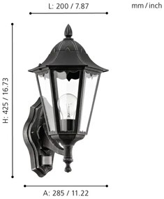 Eglo 93458 - Vonkajšie nástenné svietidlo s čidlom navedie 1xE27/60W/230V