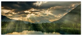 Obraz jazera s presvitajúcim slnkom (120x50 cm)