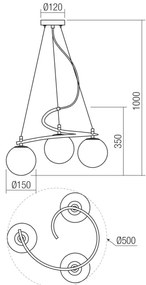 Redo 01-2715 - Luster na lanku VOLLEY 3xE14/28W/230V zlatá