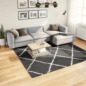 Chlpatý koberec vysoký vlas moderný čierno-krémový 240x240 cm 375416