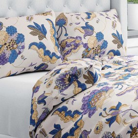 Biante Bavlnené posteľné obliečky Sandra SA-539 Modro-fialové orientálne kvety na svetlo béžovom Predĺžené 140x220 a 70x90 cm