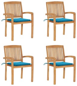 Stohovateľné záhradné stoličky s podložkami 4 ks tíkový masív 3073214