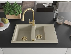 Mexen Gaspar, 1,5-komorový granitový drez 737x475x177 mm a drezová batéria Elia, béžová, 6507-69-670101-50