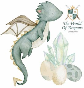 Gario Detská nálepka na stenu The world of dragons - drak, vajíčka a diamanty Rozmery: 50 x 48 cm