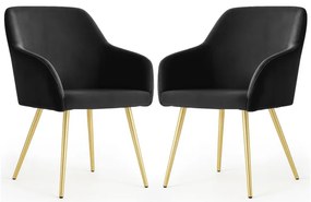 Sada dvoch jedálenských stoličiek ESTELLE zamatové, čierne / zlaté nohy (2 ks)