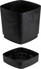 Plastový květináč s podmiskou Cubi 30x30 cm černý beton