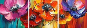 Obraz - Päť pestrofarebných kvetov (s hodinami) (90x30 cm)