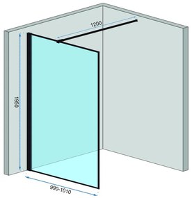 Rea - Bler sprchová zástena 100x195cm, 8mm sklo, číre sklo / čierny profil, REA-K7634