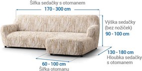 Bielastické poťahy UNIVERSO NOVÉ žíhané béžové sedačka s otomanom vpravo (š. 170 - 300 cm)
