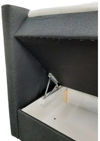 Čalúnená posteľ EMBER 160x200 cm s matracmi, topperom a úložným priestorom, antracit