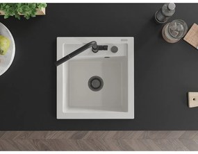 Mexen Vito, 1-komorový granitový drez 490x520x210 mm a drezová batéria Flora, biela, 6503-20-670401-70-B