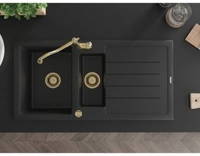 Mexen Andres, granitový drez 1000x500x200 mm, 1,5-komorový a drezová batéria Carla, čierna, 6515-77-670700-50