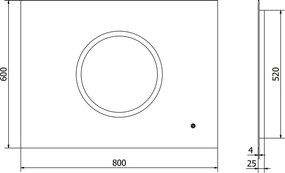Mexen Koga, LED kúpeľňové zrkadlo s podsvietením 80 x 60 cm, 6000K, ochrana proti zahmlievaniu, 9821-080-060-611-00