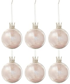 6ks dúhová vianočná sklenená ozdoba s korunkou a pierkami - Ø 8 cm