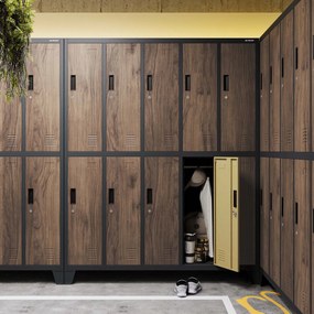 Kovová šatňová boxová skriňa na nôžkach s 10 boxami BARTEK, 1360 x 1720 x 450 mm, Eco Design: antracitová/ dub sonoma