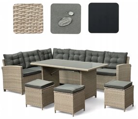 Rohový ratanový nábytok s taburetkami - 8 a viac osôb