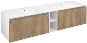 Sapho Sapho, LOREA skrinka s dvojumývadlom 181x46x51,5cm (80+20+80cm), dub alabama/biela matná, LE080-2231-05