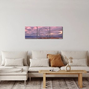 Obraz - Súmrak nad mestom (s hodinami) (90x30 cm)